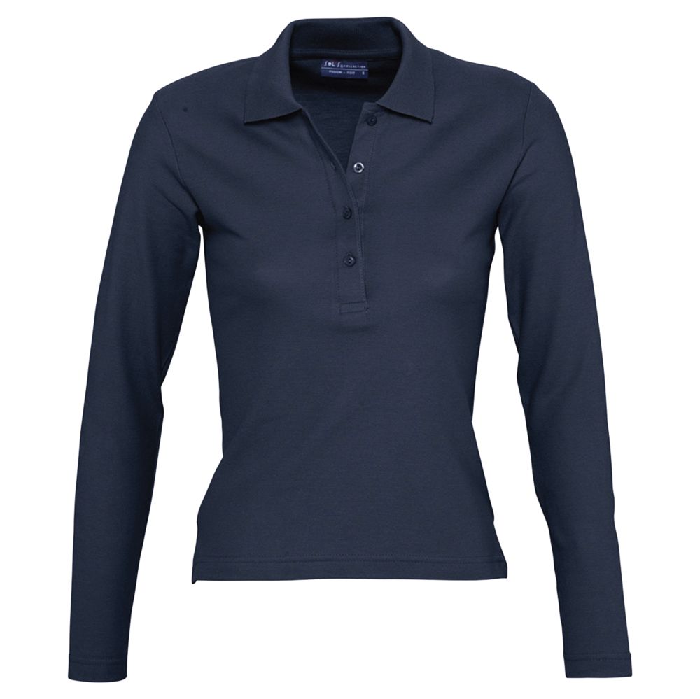 Рубашка поло женская с длинным рукавом PODIUM 210 темно-синяя
