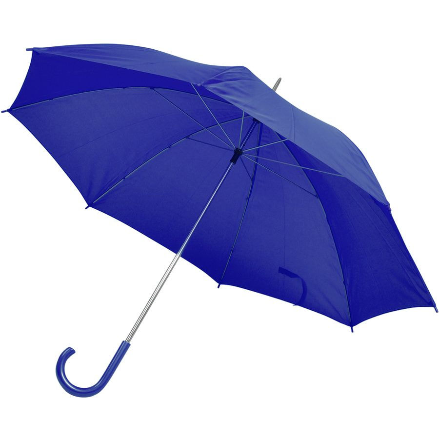 Зонт-трость с пластиковой ручкой, механический; синий; D=103 см; нейлон; шелкография